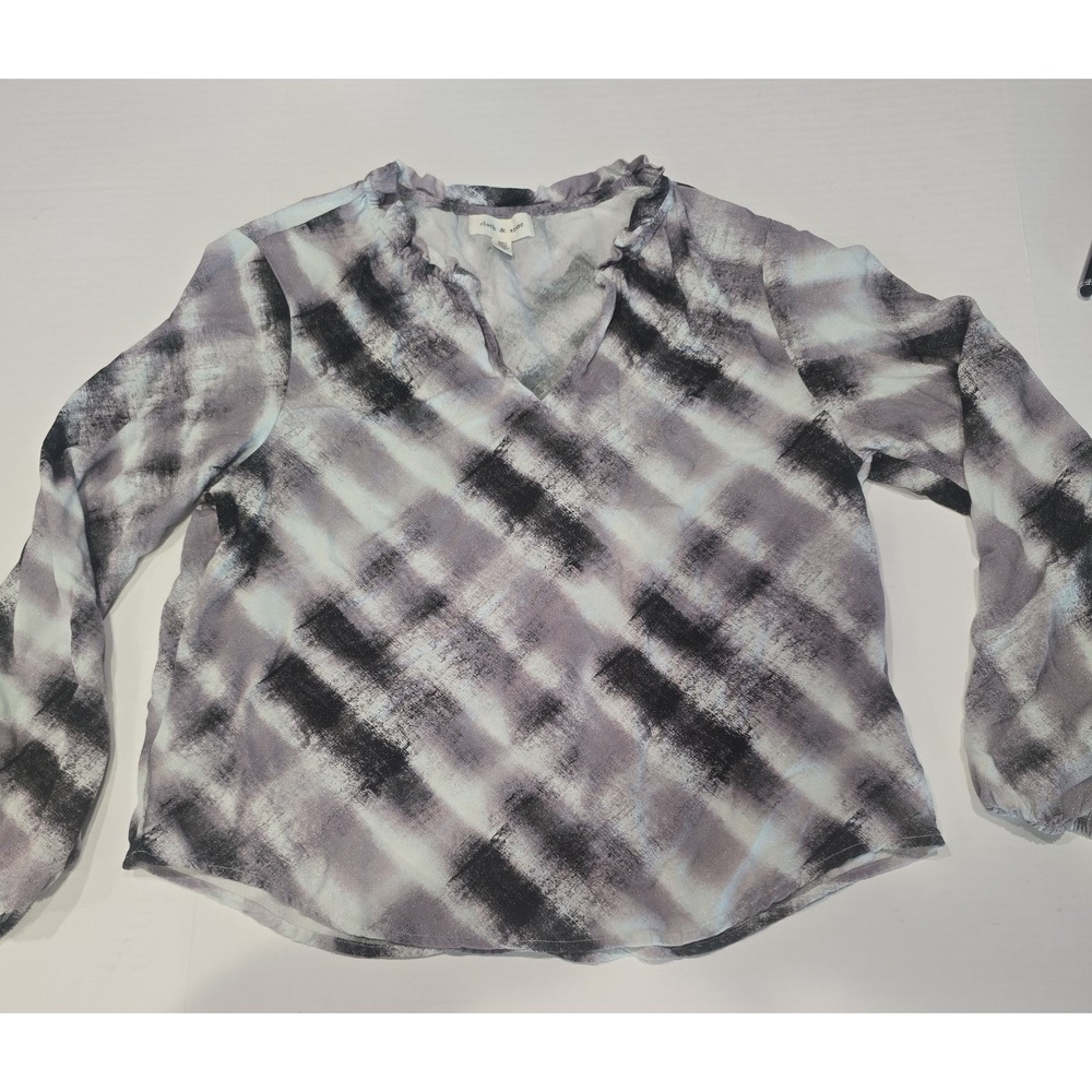 Cloth & Stone Ruffle Neck Blouse In Gray Frost, Long Sleeve, Split Neck, Sz. S